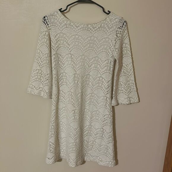 Sharagano noir White Crochet Dress Short 3/4 Length Sleeve size 2 - Picture 1 of 7